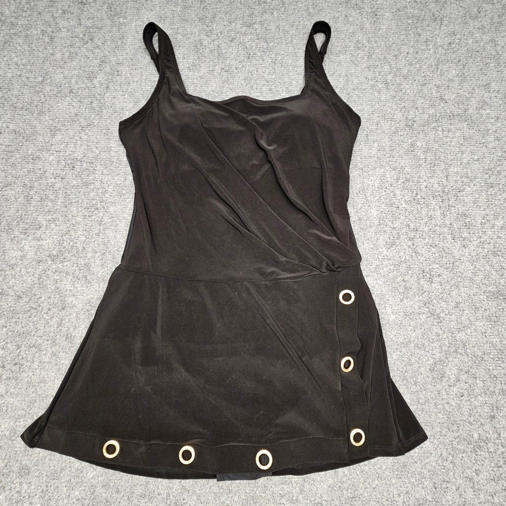 Beyond Swim Swimdress Womens 12 Black Rhinestone Grommet Surplice One Piece Swim